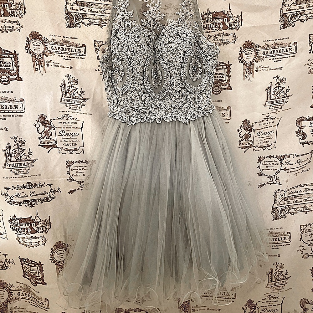 Halter Top Tulle Party Dress Grey w/ Blue Tint